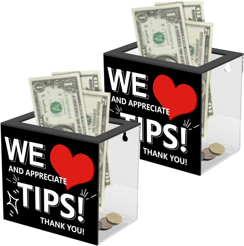 Acfunique Tip Jar for Bartender 2 PCS Acrylic Tip Box for Money Suggestion Box Donation Jar Box 6 x 4 x 5 Inch Tip Jars Container Collection Box for Restaurant,Musicians,Driver,Bar - Image 1